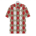 Red Beige And White Argyle Pattern Print Hawaiian Shirt