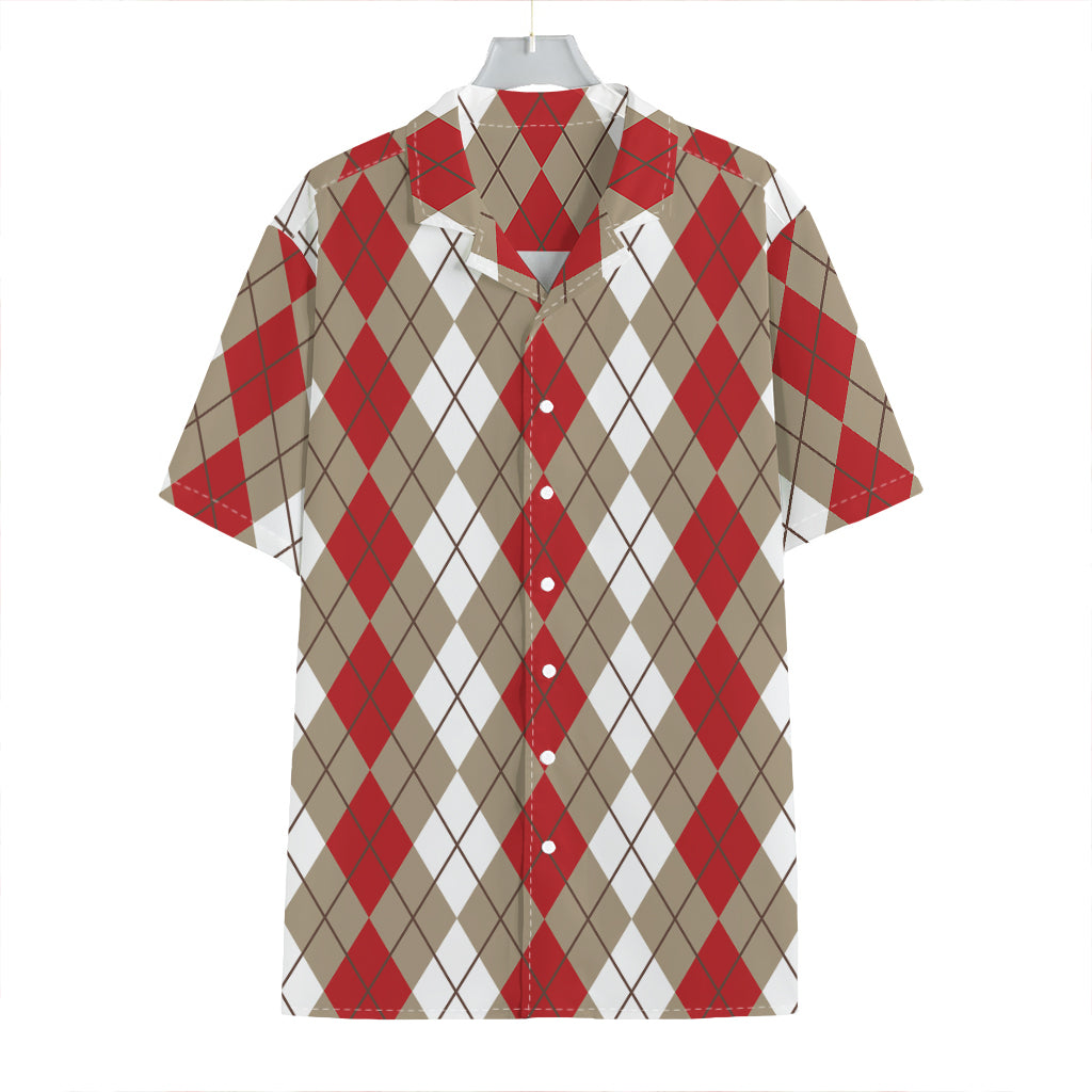 Red Beige And White Argyle Pattern Print Hawaiian Shirt