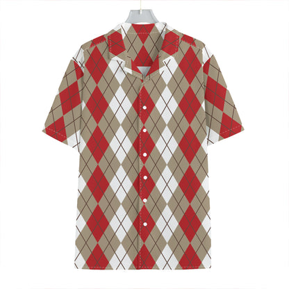 Red Beige And White Argyle Pattern Print Hawaiian Shirt