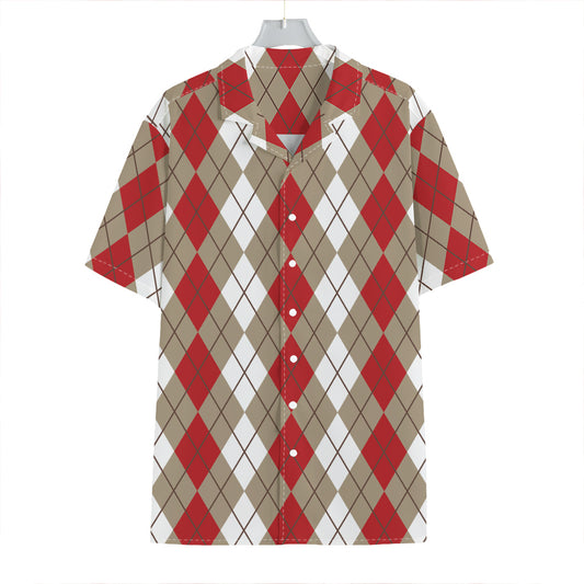 Red Beige And White Argyle Pattern Print Hawaiian Shirt