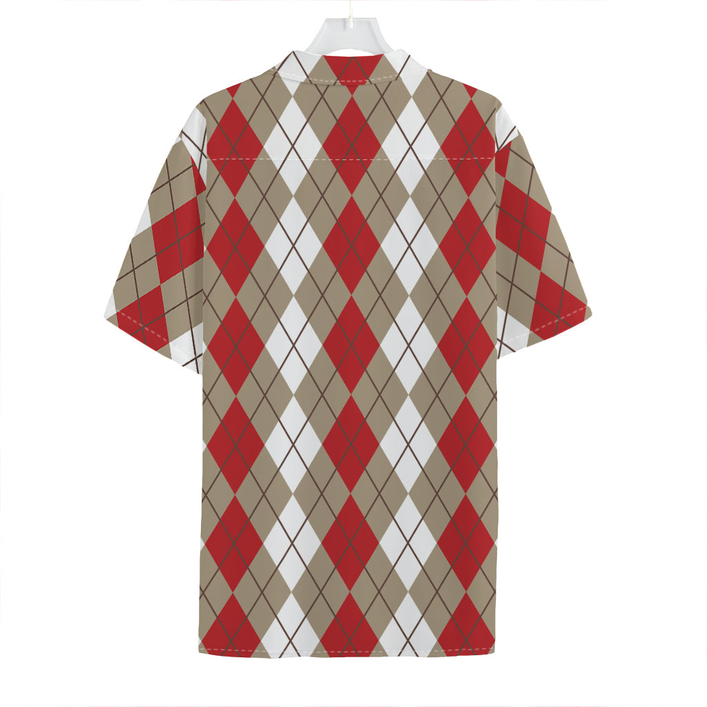 Red Beige And White Argyle Pattern Print Hawaiian Shirt