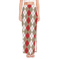 Red Beige And White Argyle Pattern Print High Slit Maxi Skirt