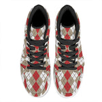 Red Beige And White Argyle Pattern Print High Top Leather Sneakers
