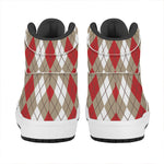 Red Beige And White Argyle Pattern Print High Top Leather Sneakers