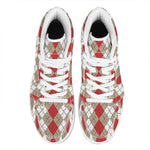 Red Beige And White Argyle Pattern Print High Top Leather Sneakers