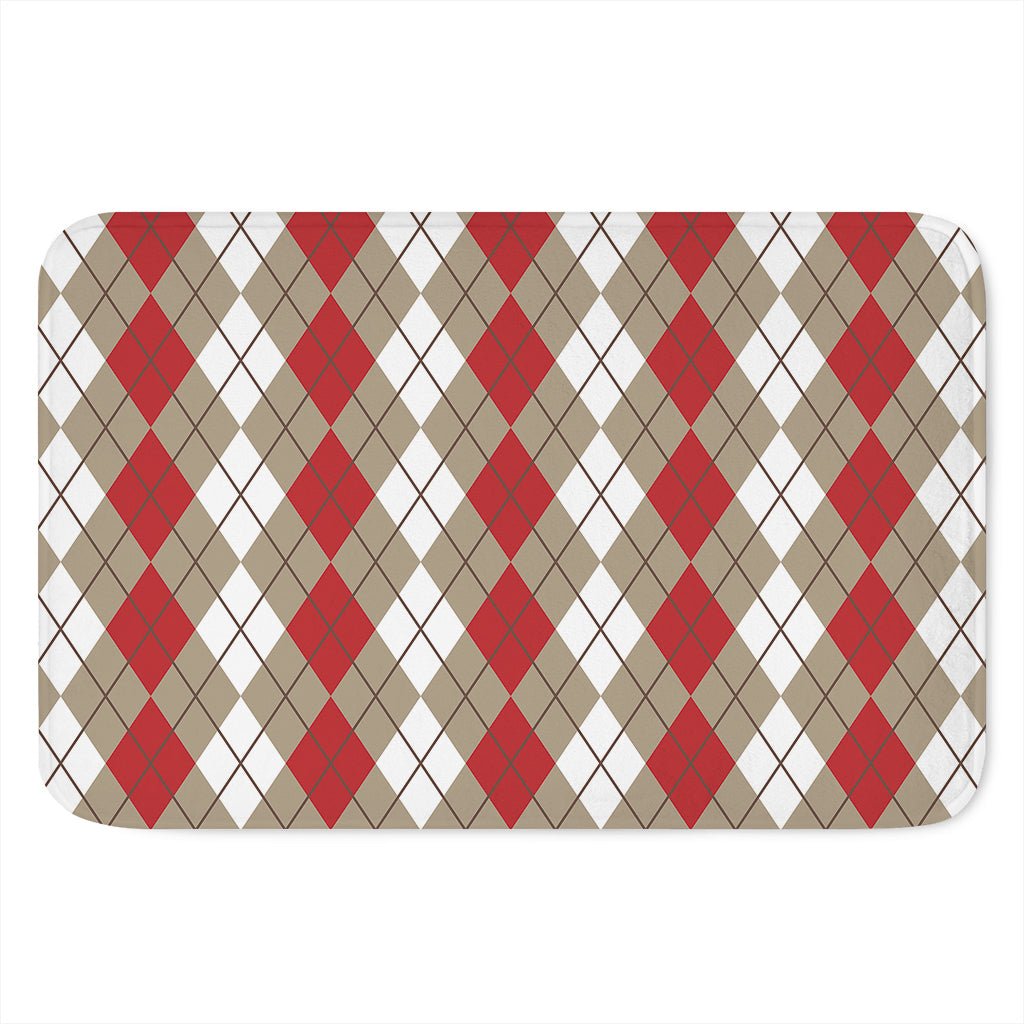 Red Beige And White Argyle Pattern Print Indoor Door Mat