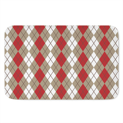 Red Beige And White Argyle Pattern Print Indoor Door Mat