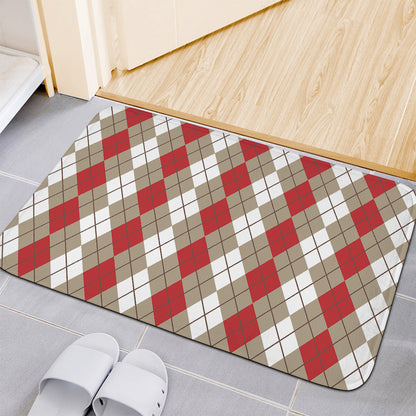 Red Beige And White Argyle Pattern Print Indoor Door Mat