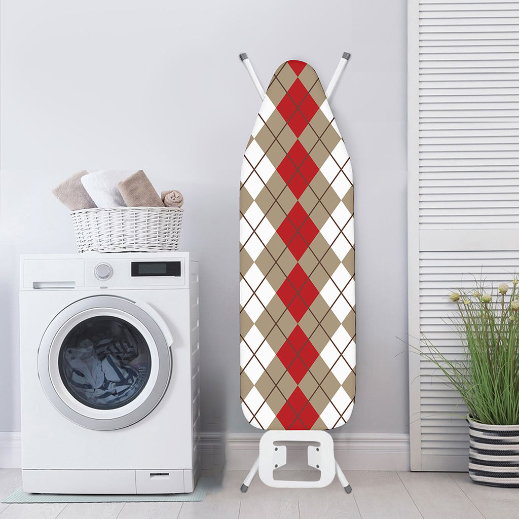 Red Beige And White Argyle Pattern Print Ironing Board Cover