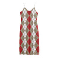 Red Beige And White Argyle Pattern Print Jersey Midi Cami Dress