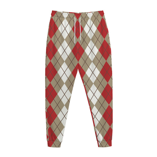 Red Beige And White Argyle Pattern Print Jogger Pants