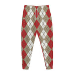 Red Beige And White Argyle Pattern Print Jogger Pants