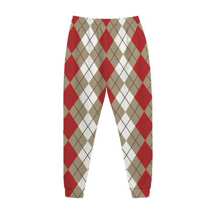 Red Beige And White Argyle Pattern Print Jogger Pants