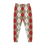 Red Beige And White Argyle Pattern Print Jogger Pants