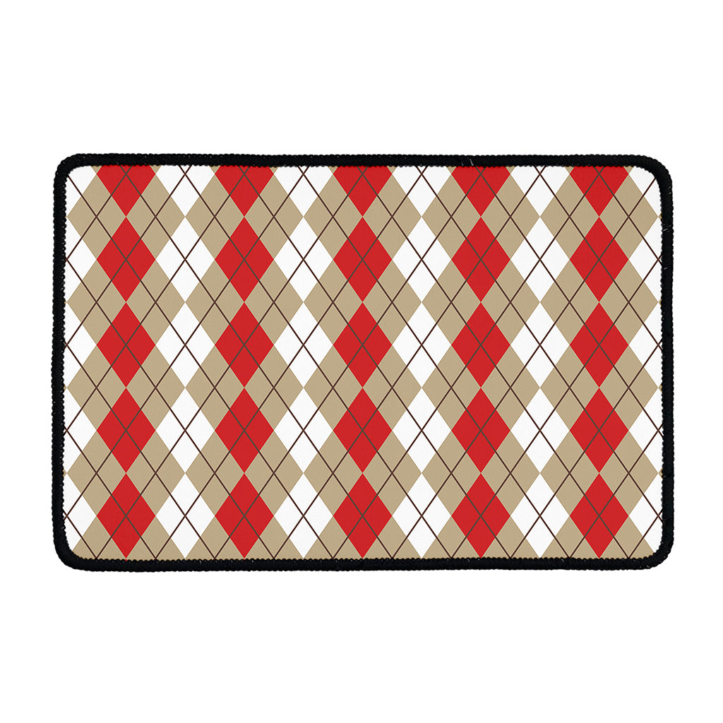 Red Beige And White Argyle Pattern Print Kitchen Mat