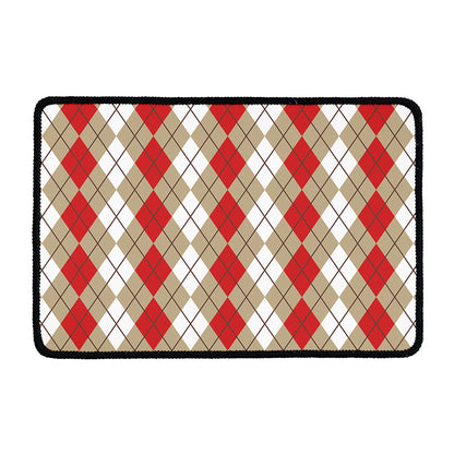 Red Beige And White Argyle Pattern Print Kitchen Mat
