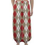 Red Beige And White Argyle Pattern Print Lantern Pants
