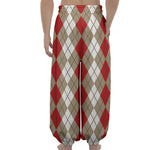 Red Beige And White Argyle Pattern Print Lantern Pants