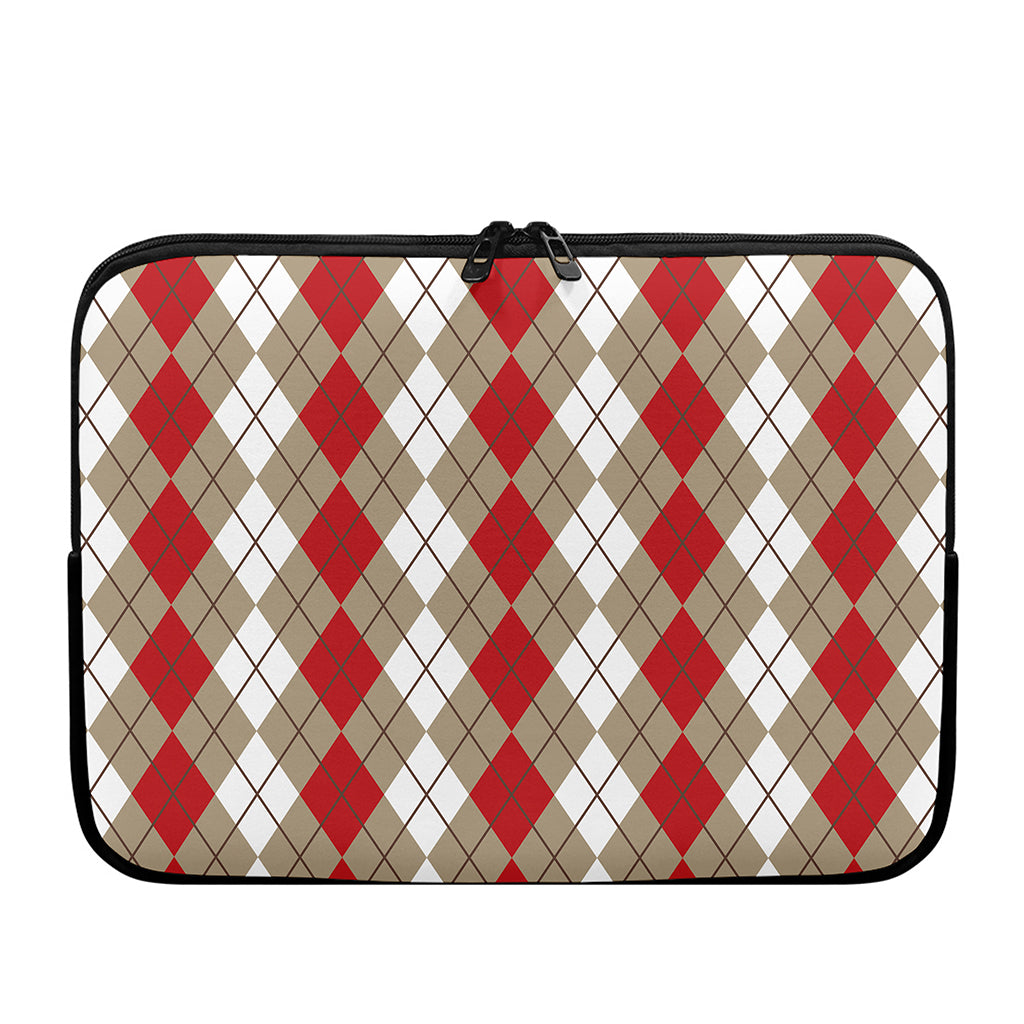 Red Beige And White Argyle Pattern Print Laptop Sleeve