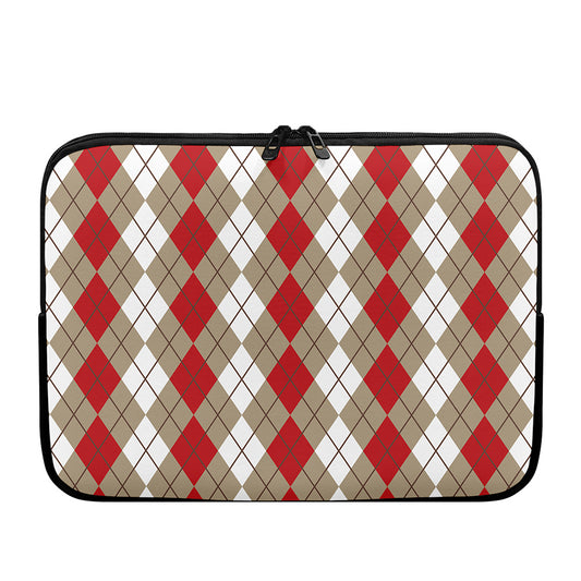 Red Beige And White Argyle Pattern Print Laptop Sleeve