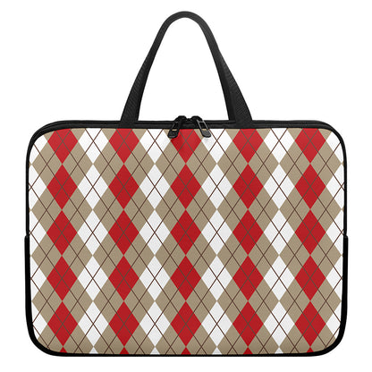 Red Beige And White Argyle Pattern Print Laptop Sleeve With Handle