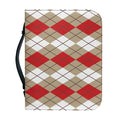 Red Beige And White Argyle Pattern Print Leather Bible Cover