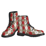 Red Beige And White Argyle Pattern Print Backpack