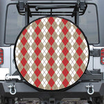Red Beige And White Argyle Pattern Print Leather Spare Tire Cover