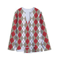 Red Beige And White Argyle Pattern Print Long Sleeve Short Coat