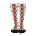 Red Beige And White Argyle Pattern Print Long Socks