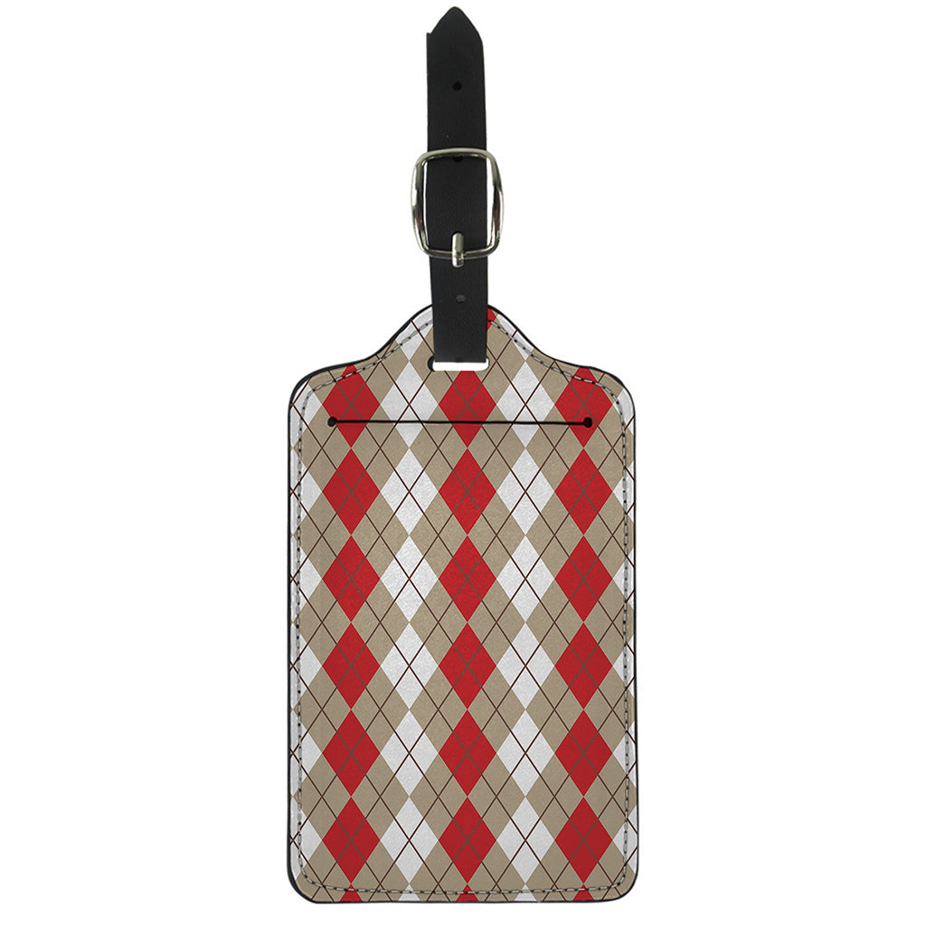 Red Beige And White Argyle Pattern Print Luggage Tag