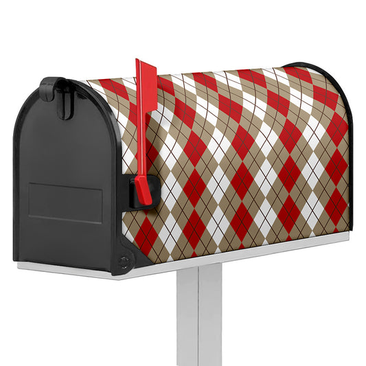 Red Beige And White Argyle Pattern Print Mailbox Cover