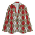 Red Beige And White Argyle Pattern Print Men's Blazer