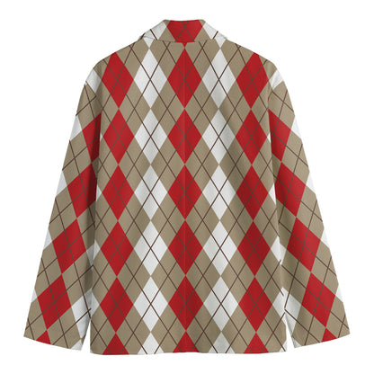 Red Beige And White Argyle Pattern Print Men's Blazer
