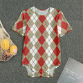 Red Beige And White Argyle Pattern Print Men's Bodysuit