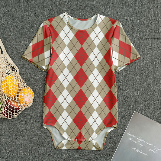 Red Beige And White Argyle Pattern Print Men's Bodysuit