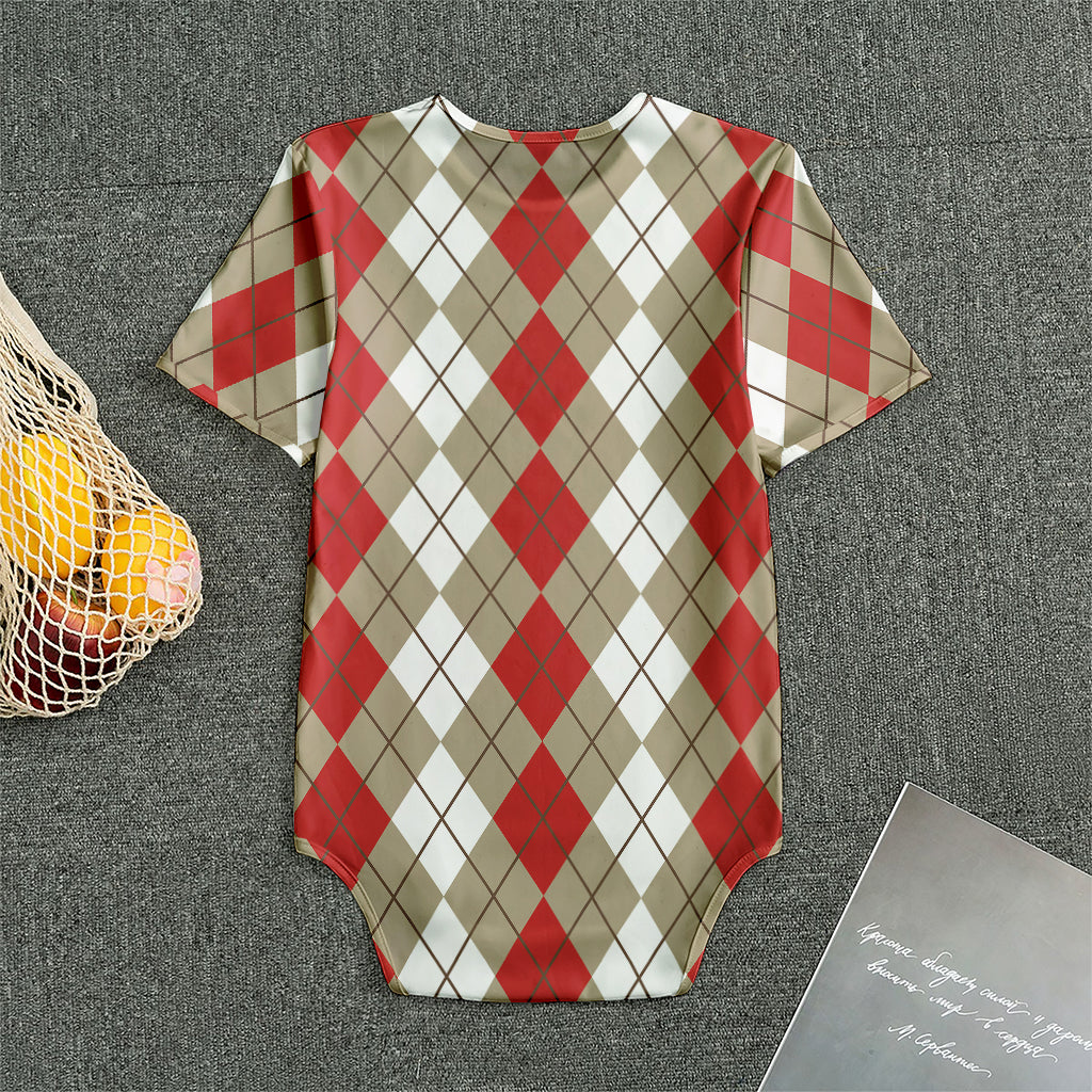 Red Beige And White Argyle Pattern Print Men's Bodysuit