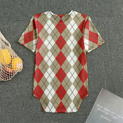 Red Beige And White Argyle Pattern Print Men's Bodysuit