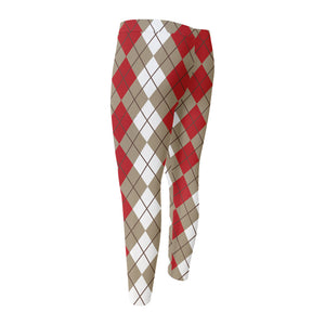 Red Beige And White Argyle Pattern Print Men's Compression Pants