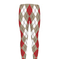 Red Beige And White Argyle Pattern Print Men's Leggings