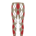 Red Beige And White Argyle Pattern Print Men's leggings