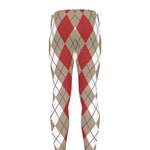 Red Beige And White Argyle Pattern Print Men's leggings