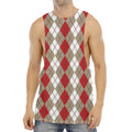 Red Beige And White Argyle Pattern Print Men's Muscle Tank Top