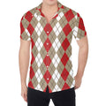 Red Beige And White Argyle Pattern Print Men's Shirt