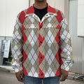 Red Beige And White Argyle Pattern Print Men's Shirt Jacket