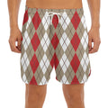 Red Beige And White Argyle Pattern Print Men's Split Running Shorts