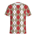 Red Beige And White Argyle Pattern Print Men's Athletic T-Shirt