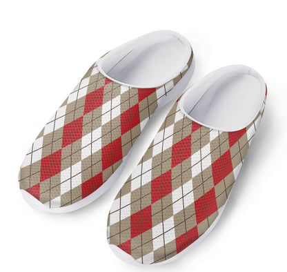 Red Beige And White Argyle Pattern Print Mesh Casual Shoes