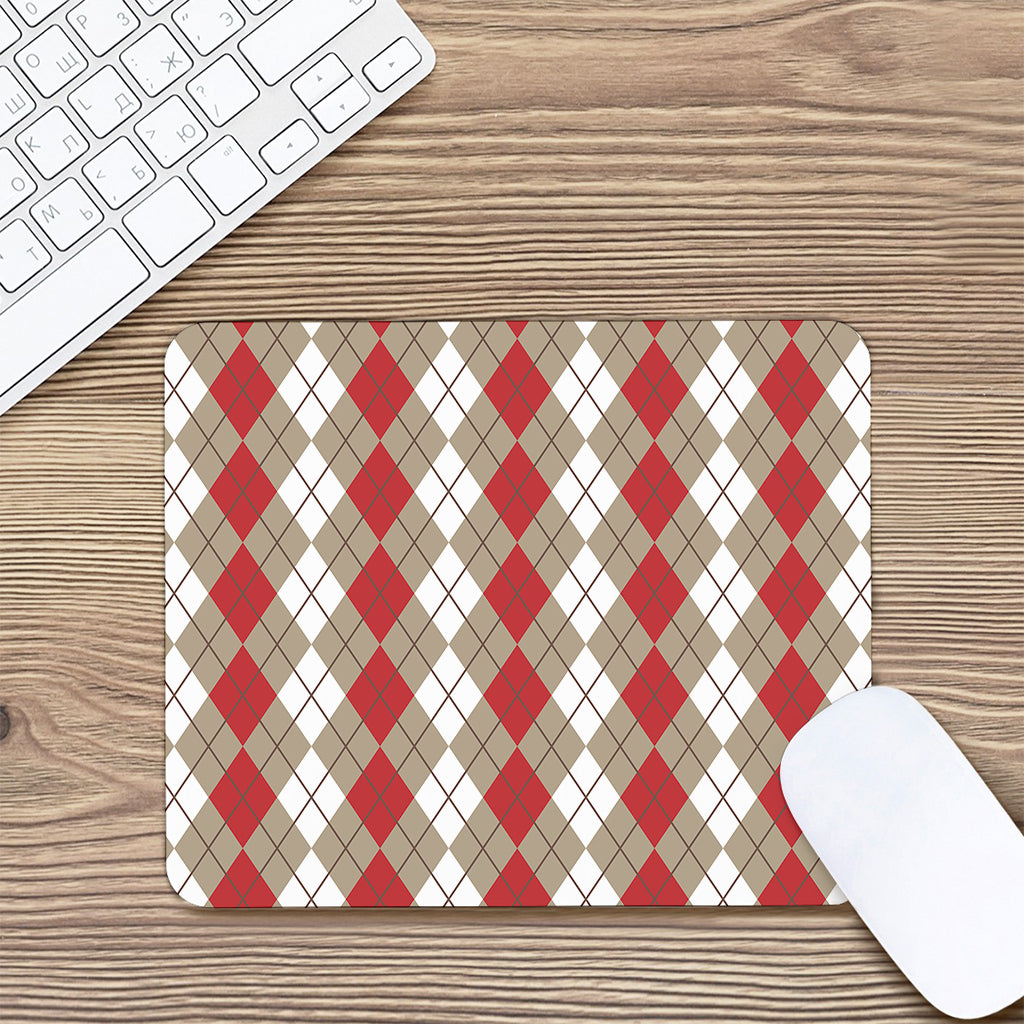 Red Beige And White Argyle Pattern Print Mouse Pad