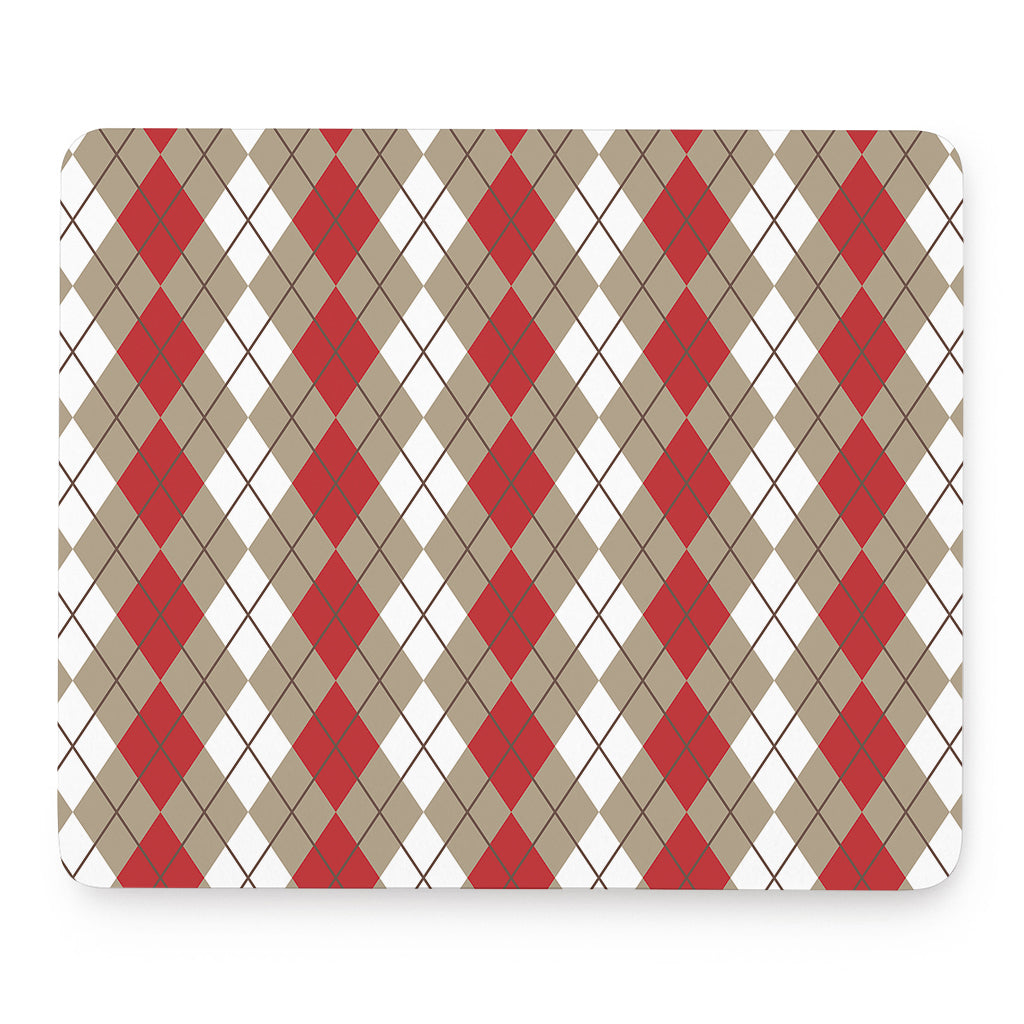 Red Beige And White Argyle Pattern Print Mouse Pad